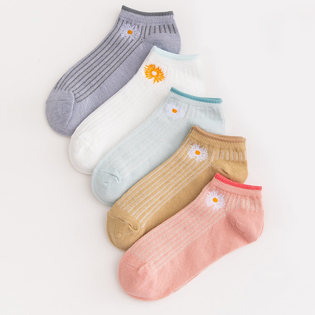 5 Pairs Socks Sets Women Elegant Retro Polyester Cotton Low Tube Women Socks Breathable Japanese Style Casual Cotton Short Sock